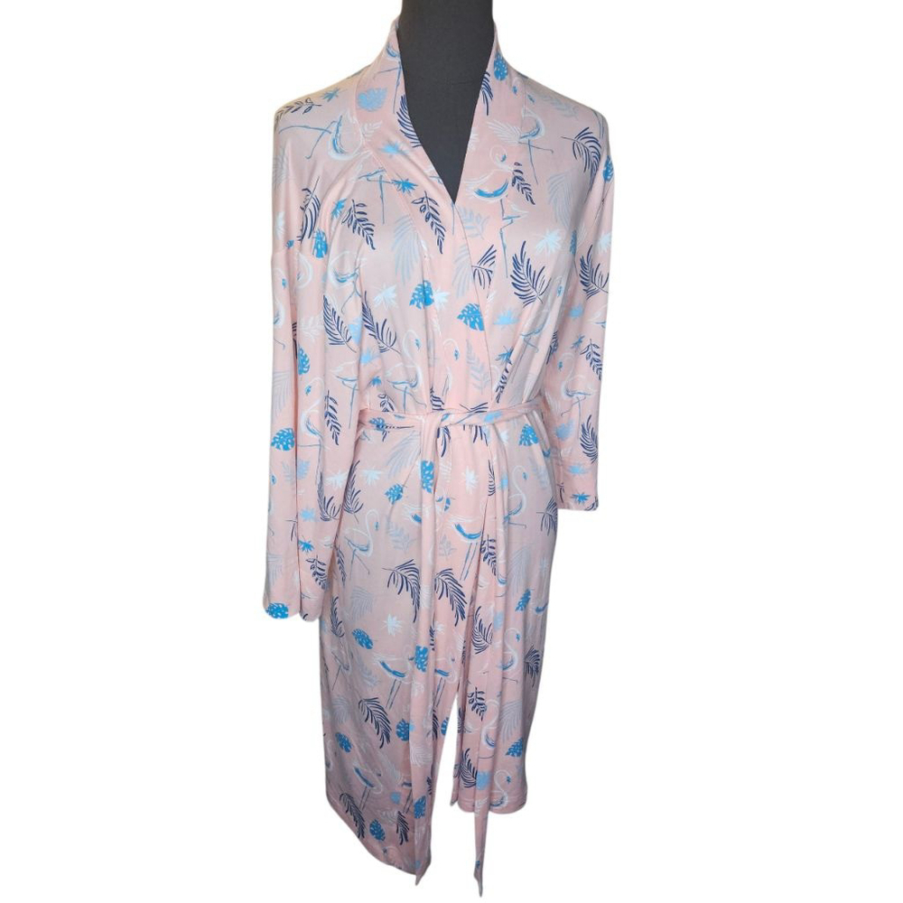 Moon Nite Large Pink Blue Tie Tropical Flamingo Robe - Picture 4 of 7